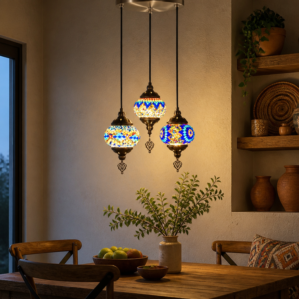 Boho Handcrafted Mosaic Glass Pendant Light