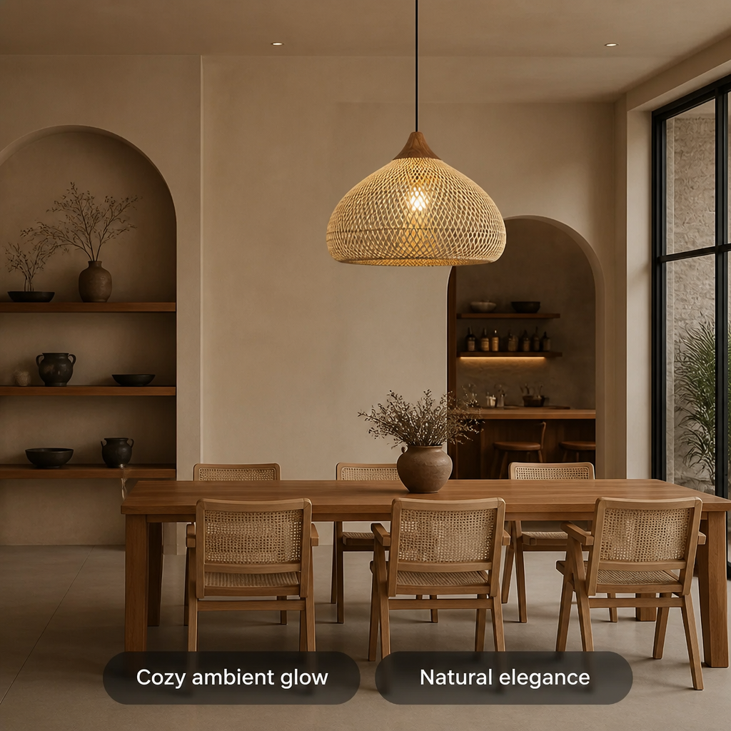 Boho Handmade Natural Rattan Pendant Light