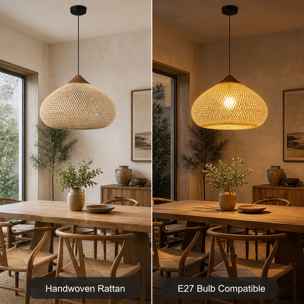 Boho Handmade Natural Rattan Pendant Light