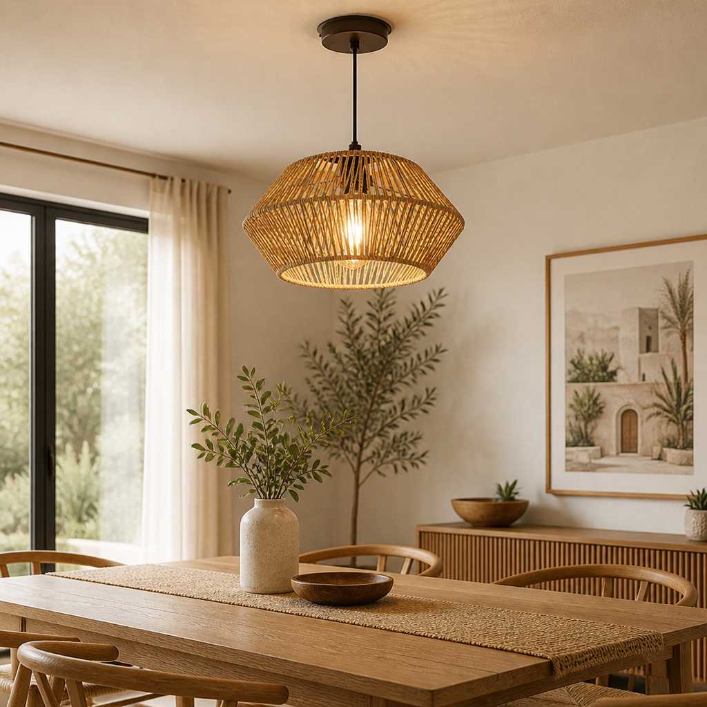 Boho Handwoven Rattan Pendant Light