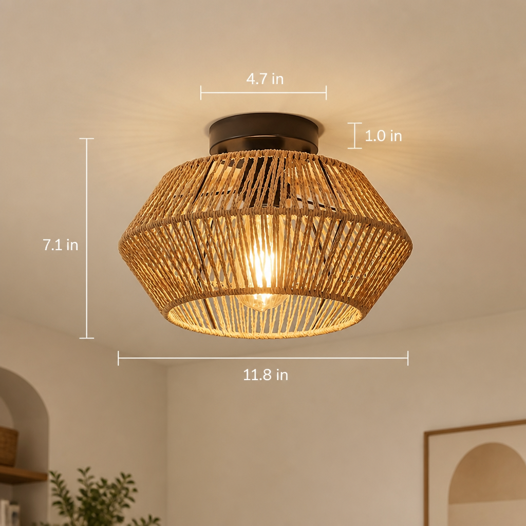 Boho Handwoven Rattan Pendant Light