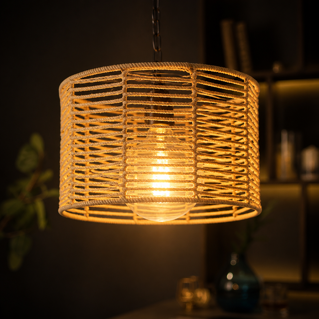 Boho Jute Rope Black Chain Pendant Light