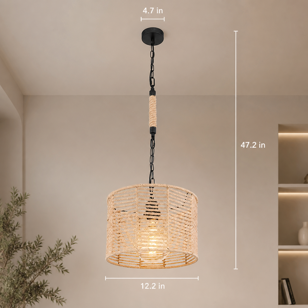 Boho Jute Rope Black Chain Pendant Light
