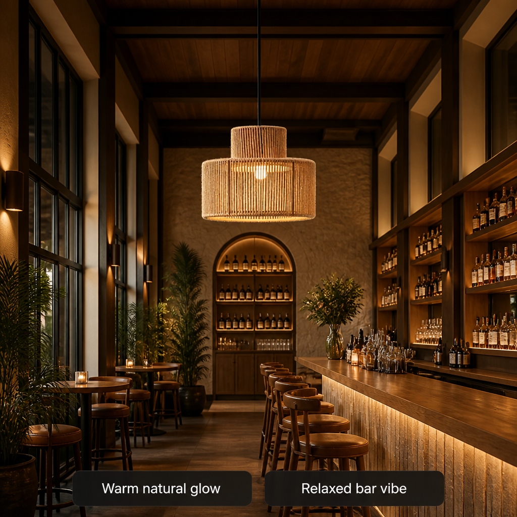 Boho Natural Rattan Double Cylinder Pendant Light