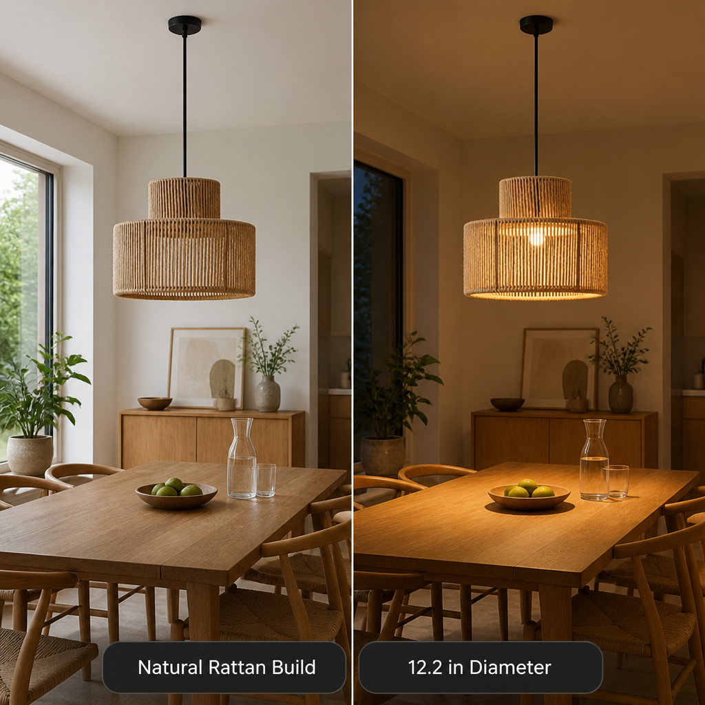 Boho Natural Rattan Double Cylinder Pendant Light
