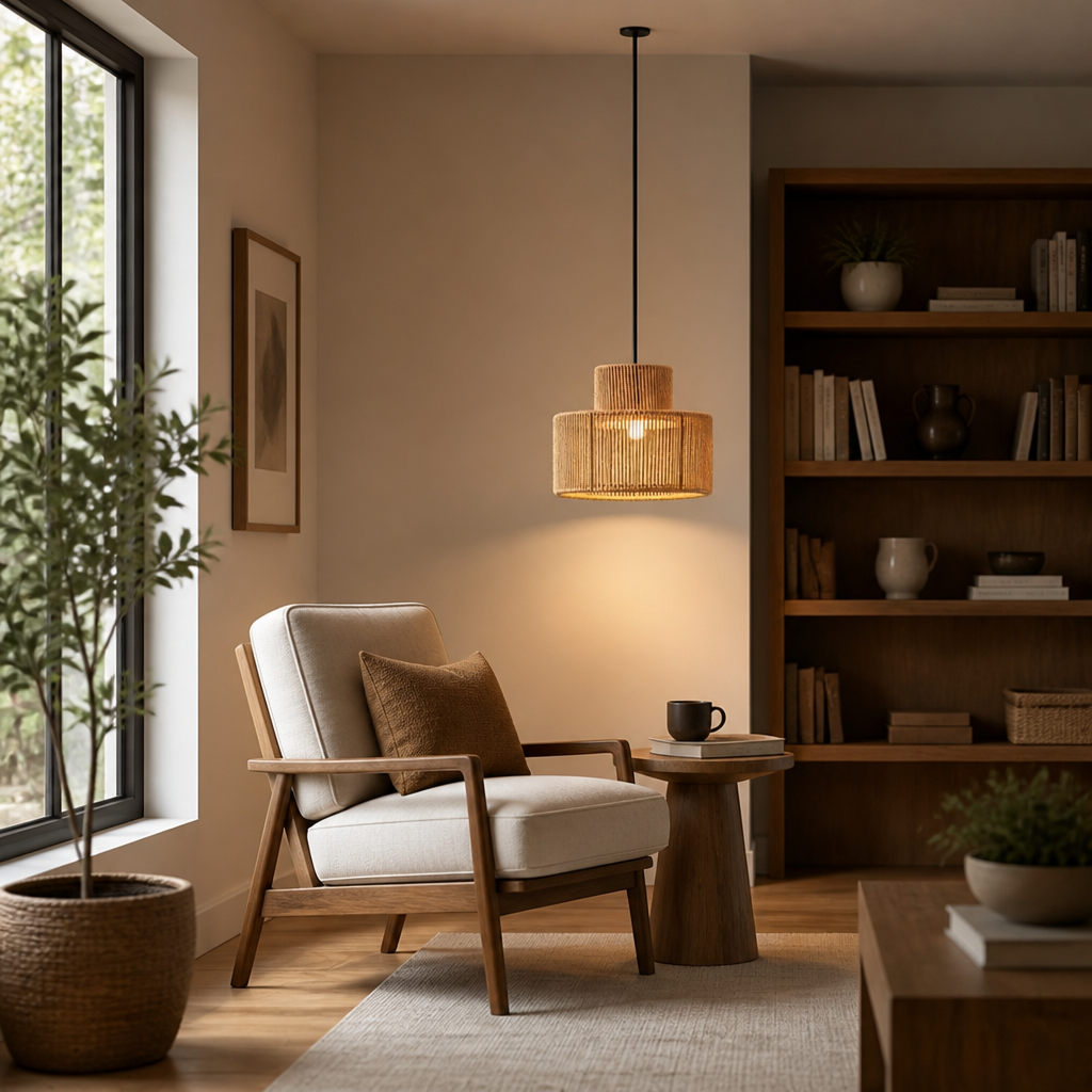 Boho Natural Rattan Double Cylinder Pendant Light