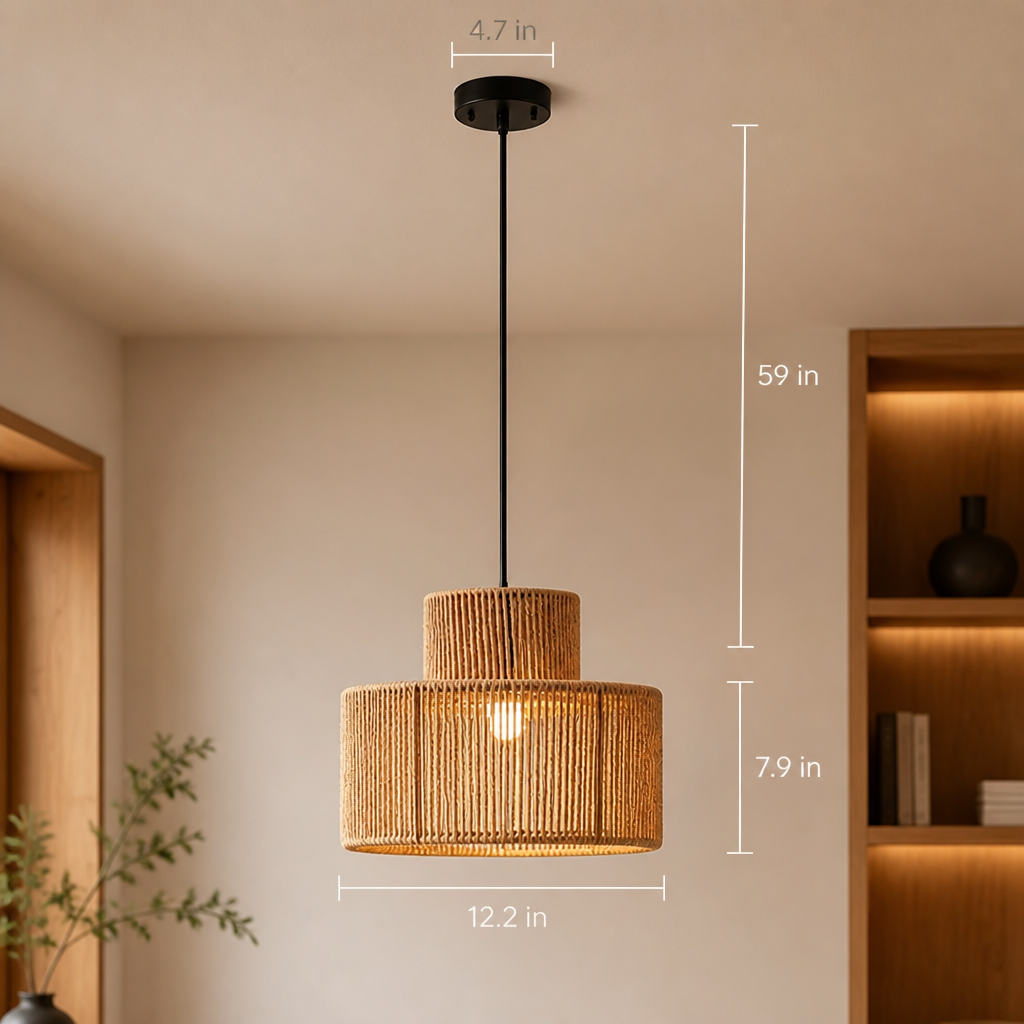 Boho Natural Rattan Double Cylinder Pendant Light