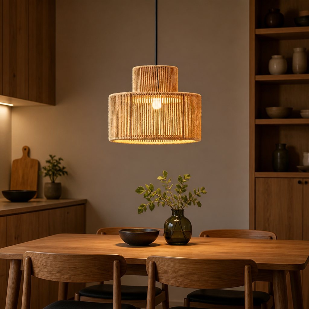 Boho Natural Rattan Double Cylinder Pendant Light