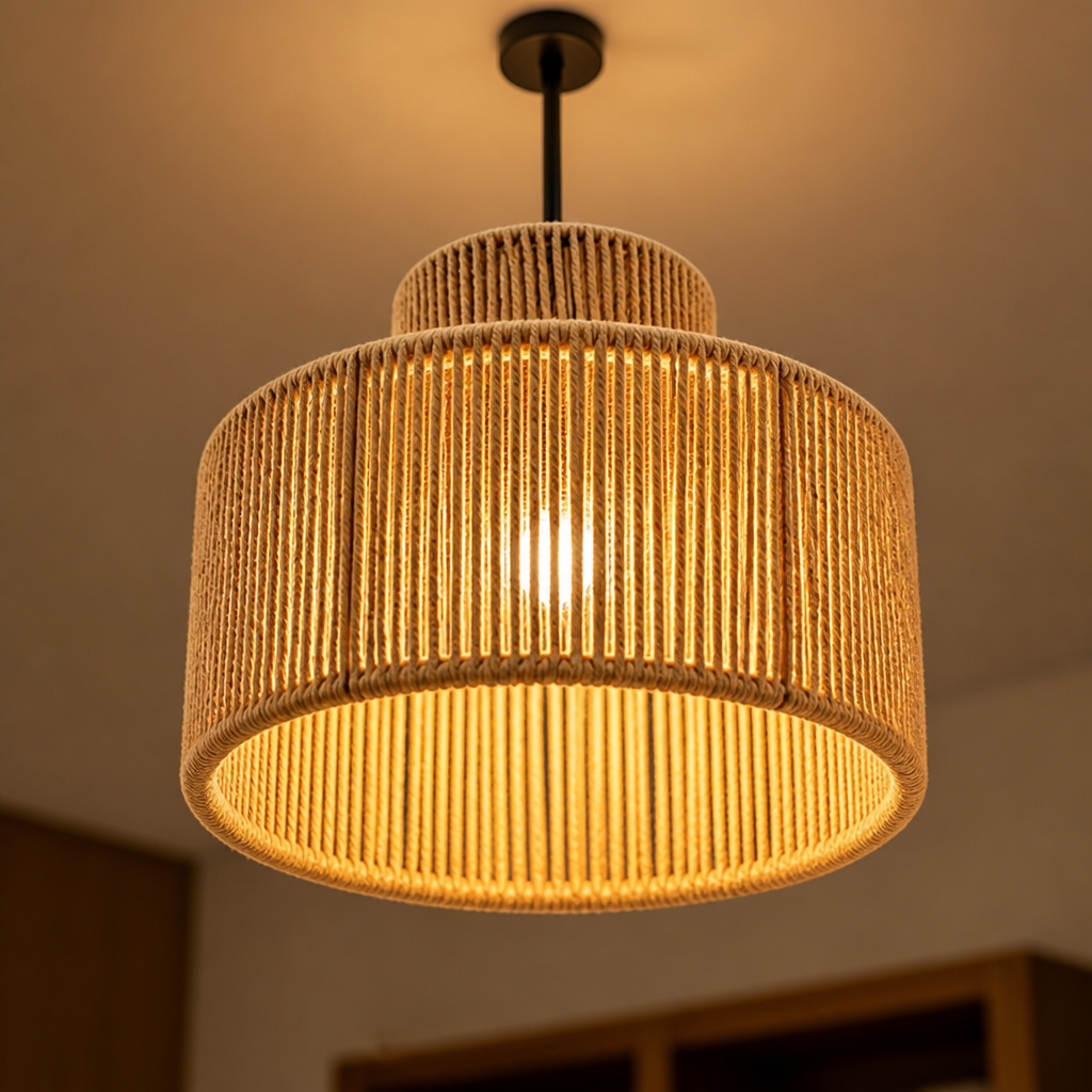 Boho Natural Rattan Double Cylinder Pendant Light