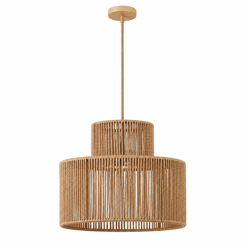 Boho Natural Rattan Double Cylinder Pendant Light