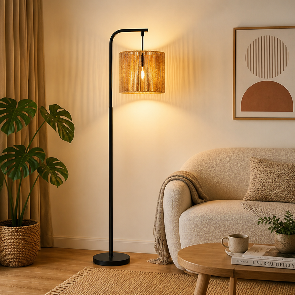 Boho Rattan Floor Lamp