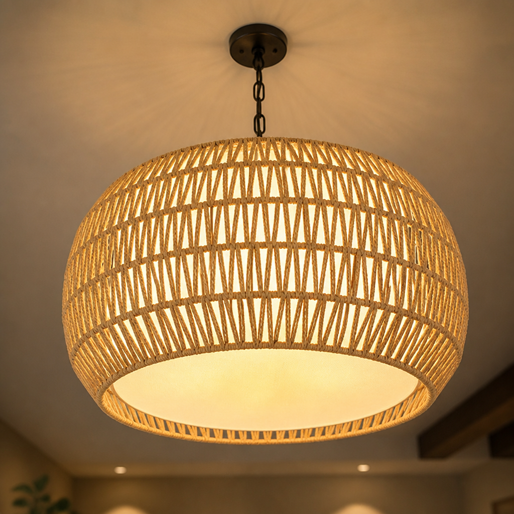 Boho Rattan Hand-Woven Chandelier
