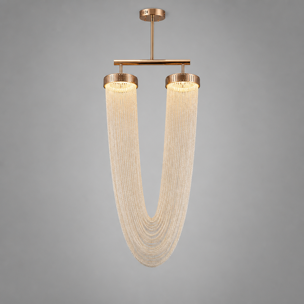 Boho Rose Gold LED Tassel Chandelier