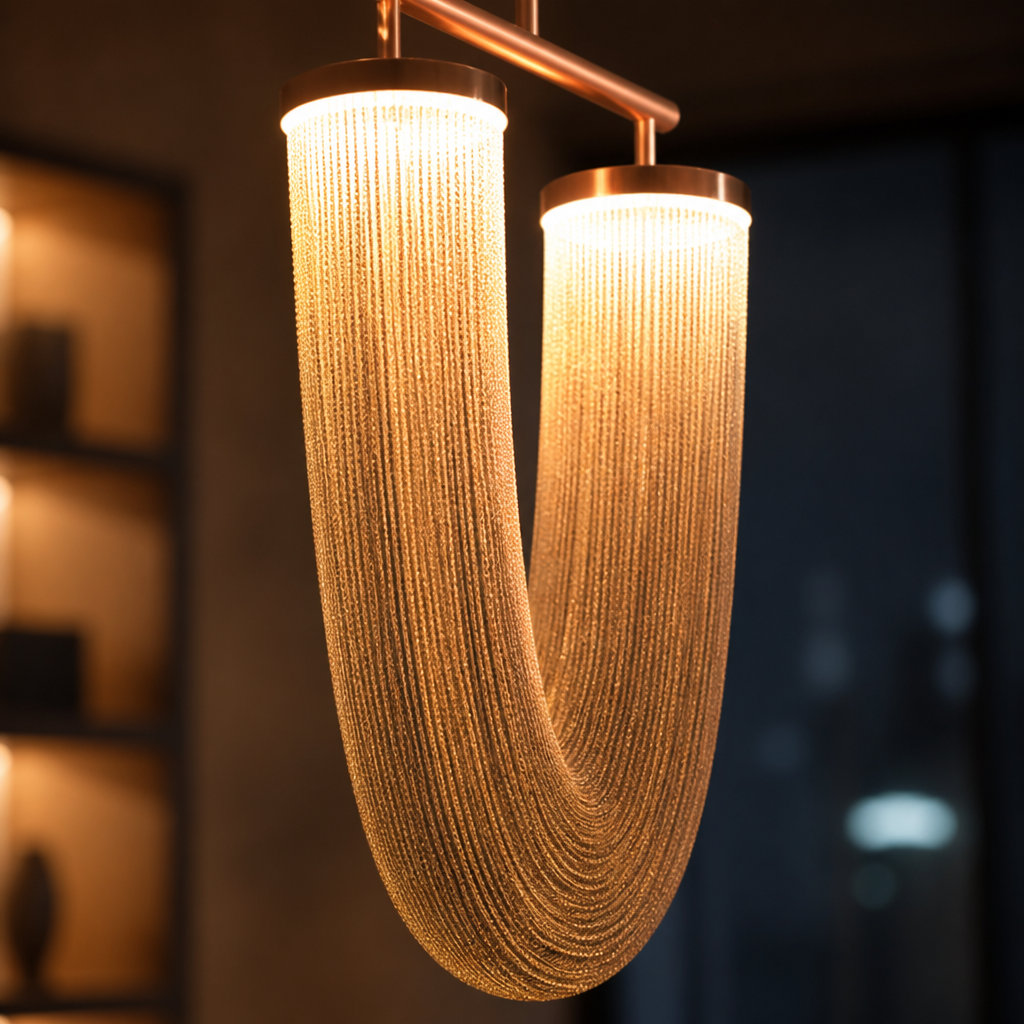 Boho Rose Gold LED Tassel Chandelier