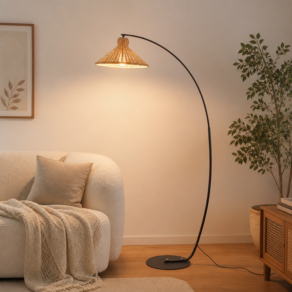 Boho White Rattan Convertible Chandelier