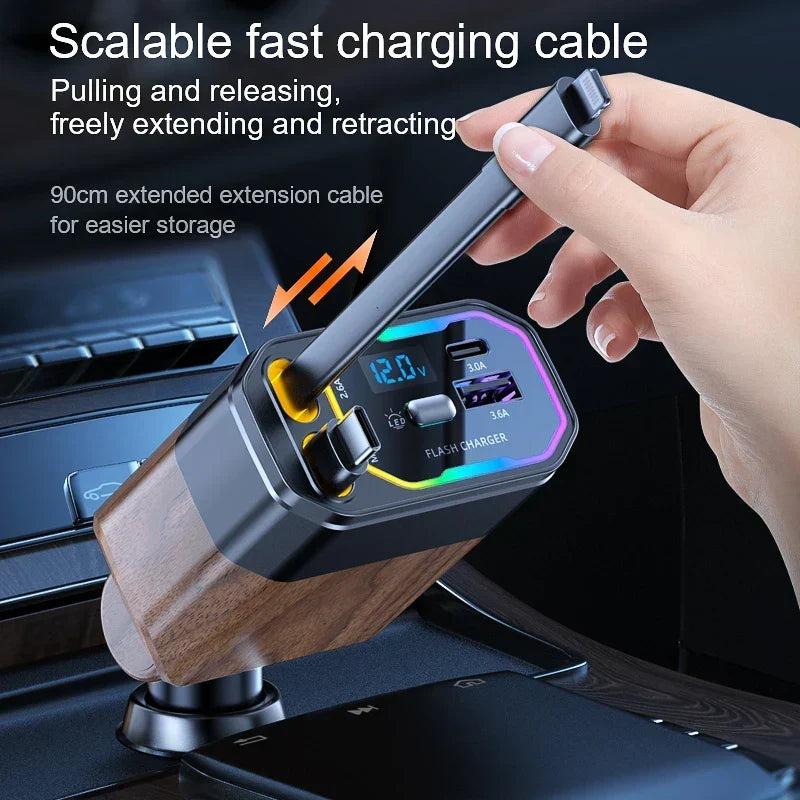 Car Charger Retractable USB-C & Multi-Connector 120W