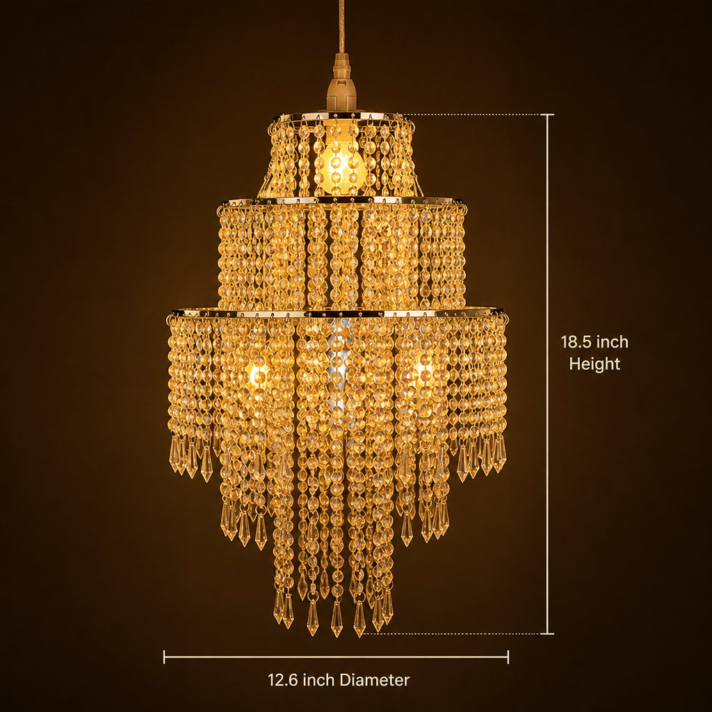 Chrome 3-Tier Beaded Pendant Light