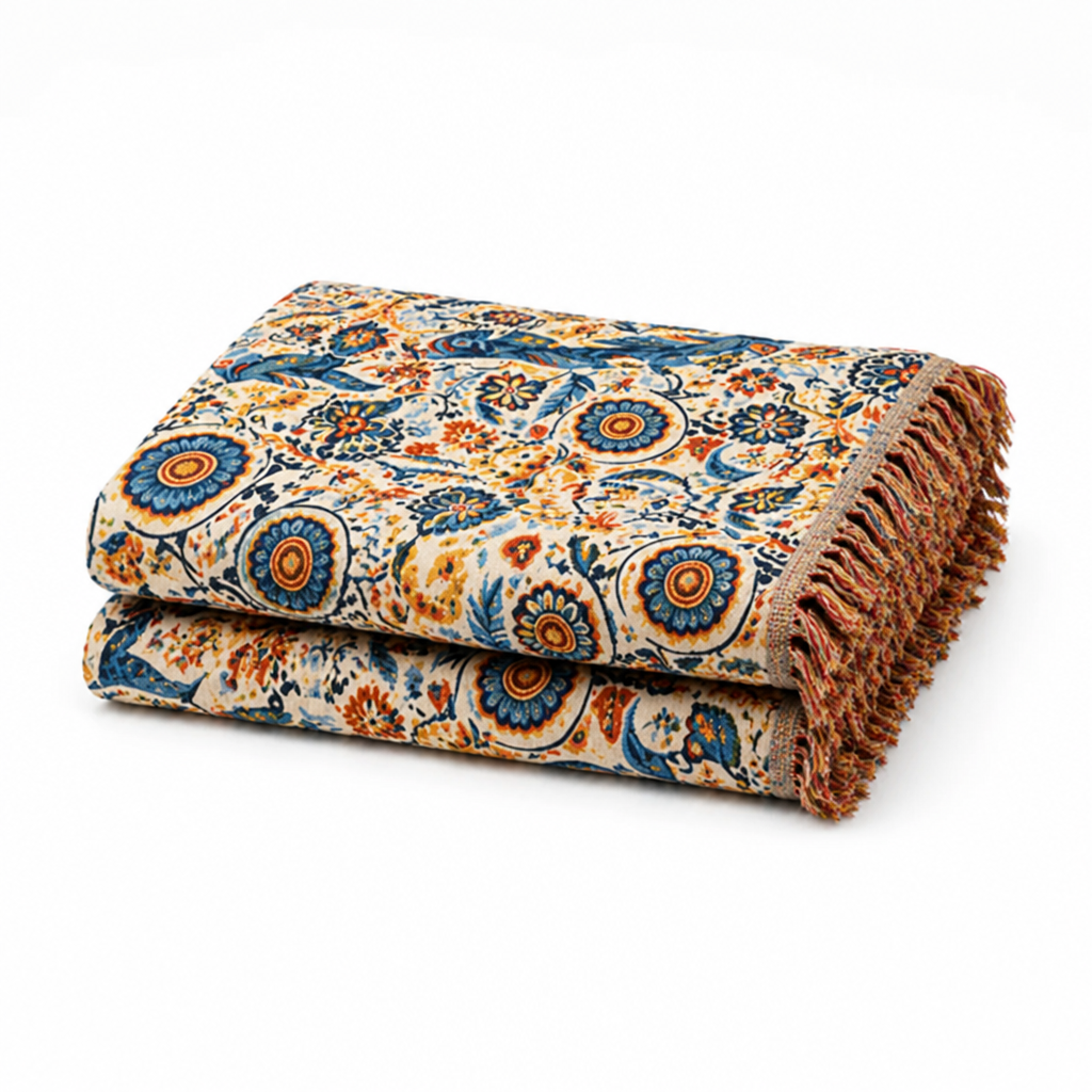 Cotton Blanket Lightweight Double Gauze Floral & Bird Print