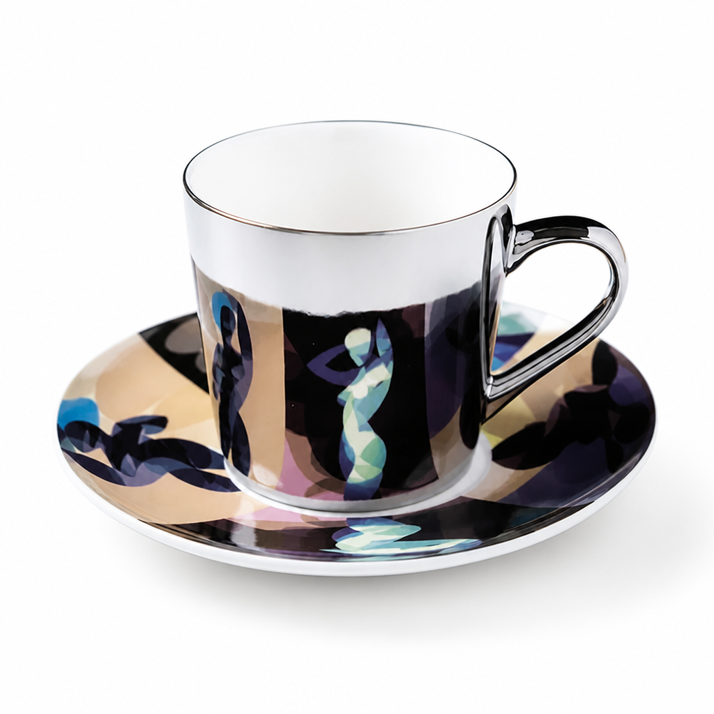 Cup & Saucer Set Anamorphic Mirror-Glaze High-Fired Porcelain