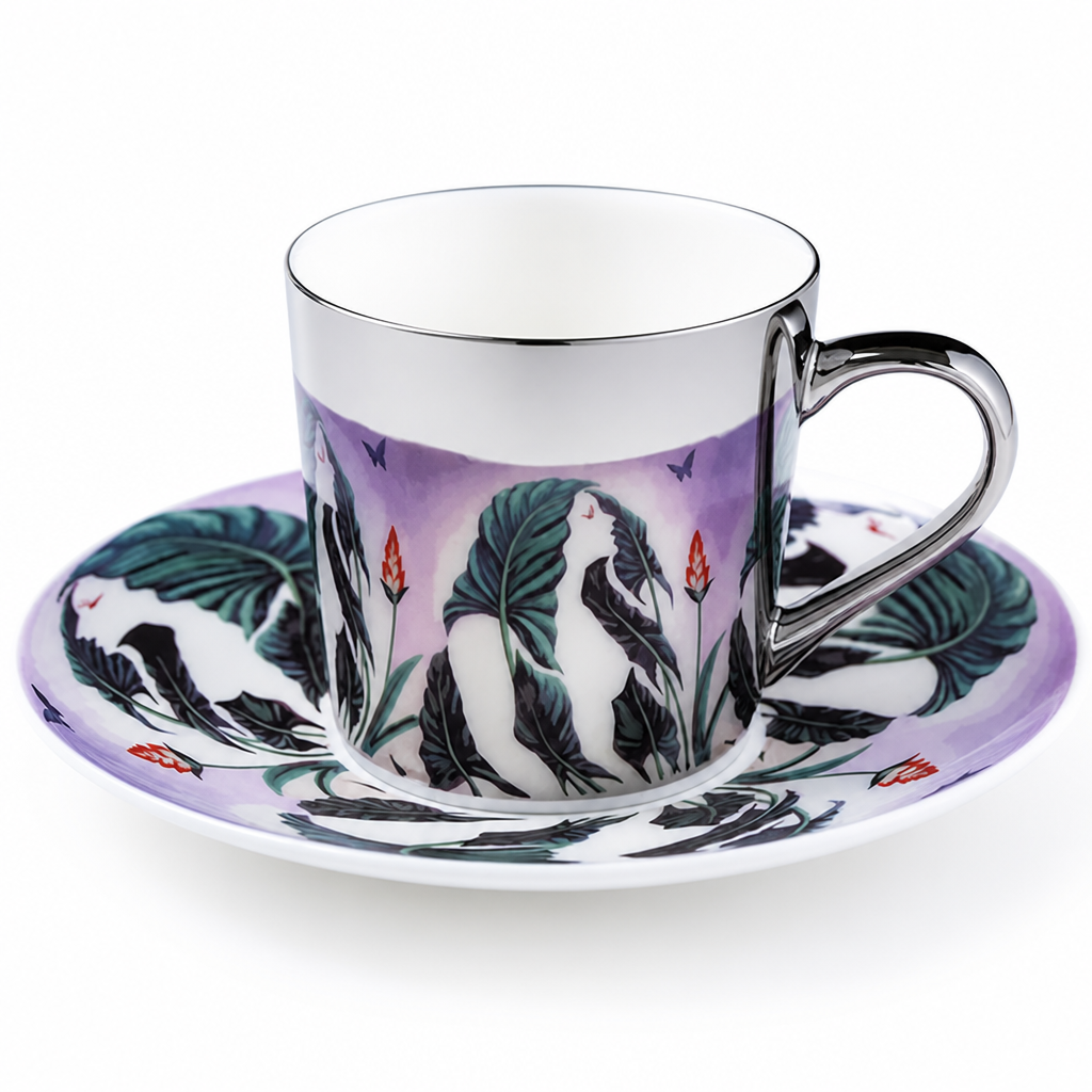 Cup & Saucer Set Anamorphic Mirror-Glaze High-Fired Porcelain