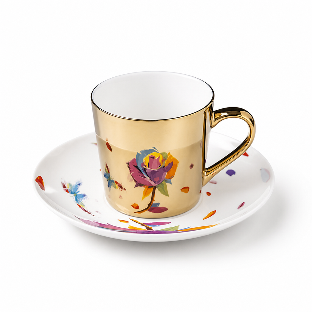 Cup & Saucer Set Anamorphic Mirror-Glaze High-Fired Porcelain