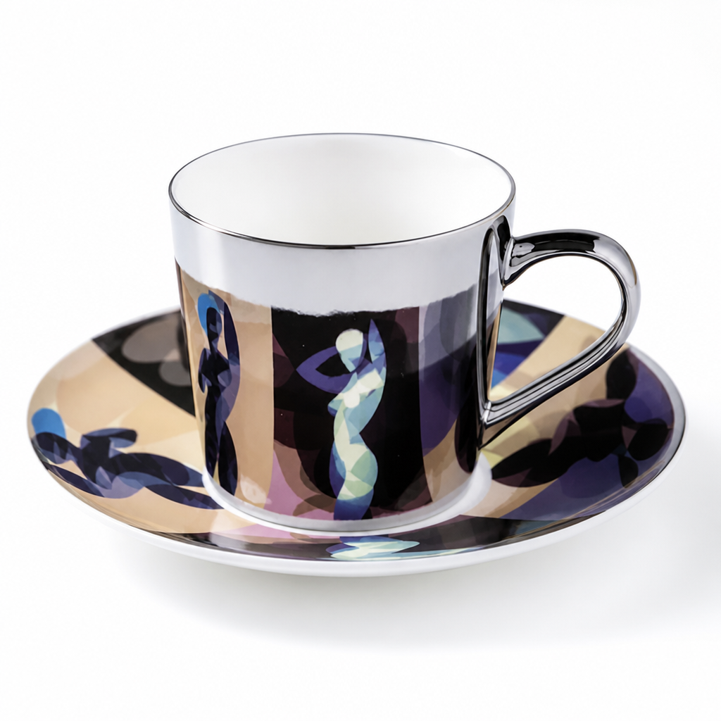 Cup & Saucer Set Anamorphic Mirror Glaze Porcelain 250ml