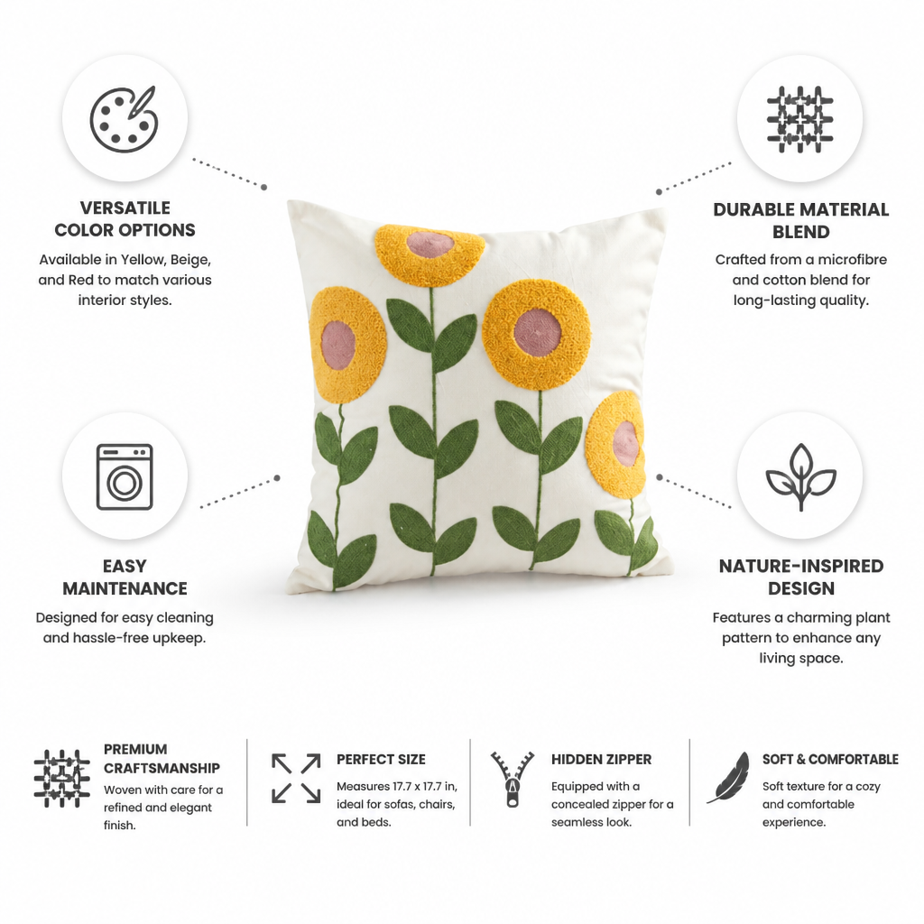 Cushion Cover Plant Pattern Microfibre & Cotton 45x45cm