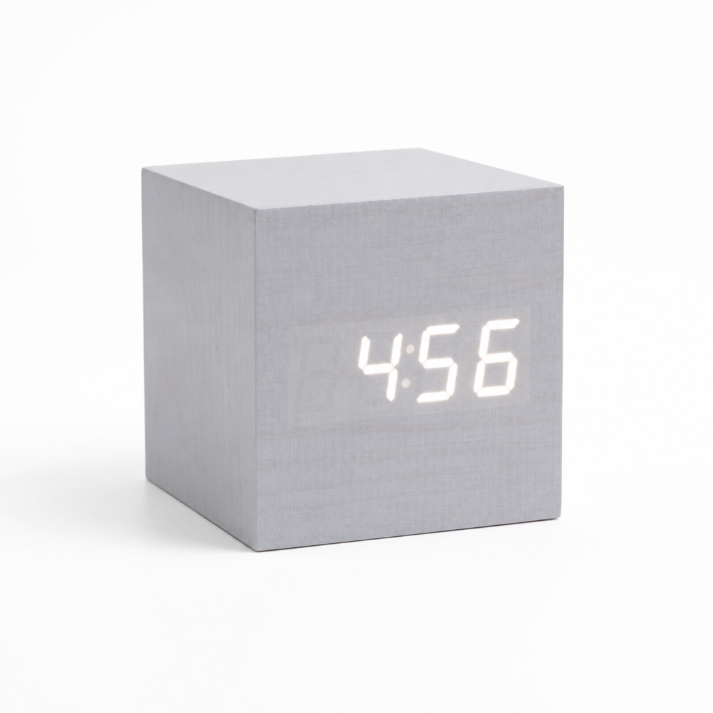 Digital LED Clock Wooden Frame Time & Temperature
