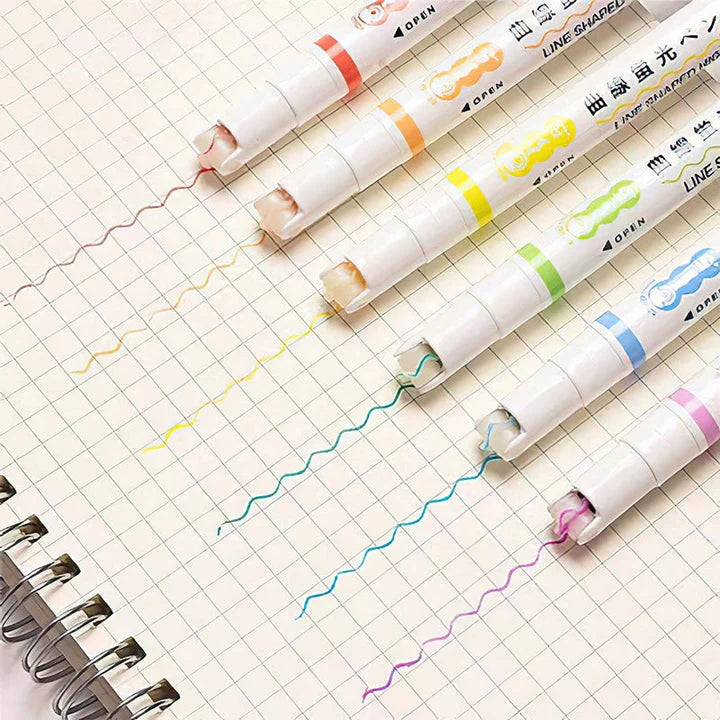 Fiber-Tip Pen Set Patterned Tips Six Colors