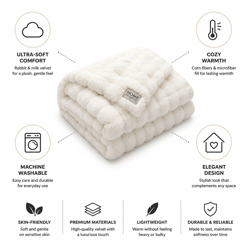 Fleece Blanket Ultra-Soft Rabbit & Milk Velvet Machine Washable
