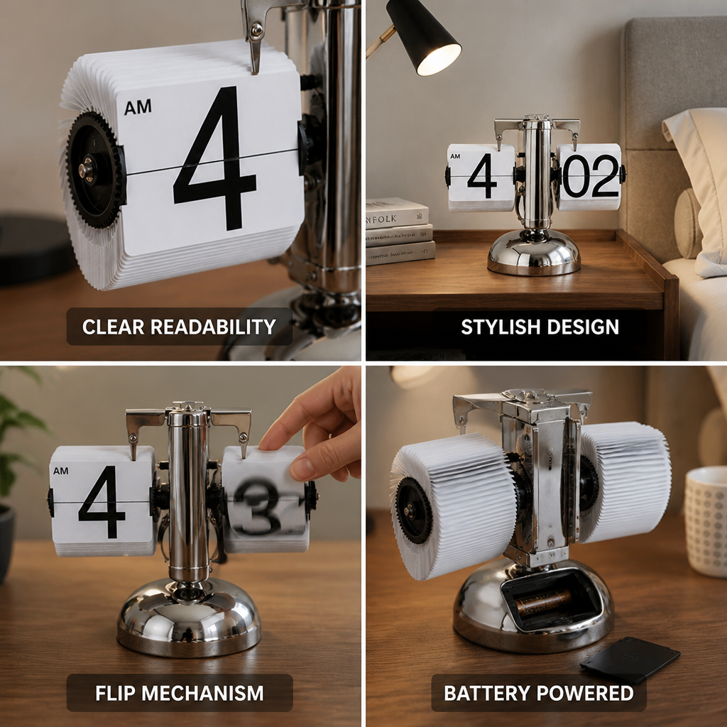 Flip Clock Large Clear Numbers Stainless Steel