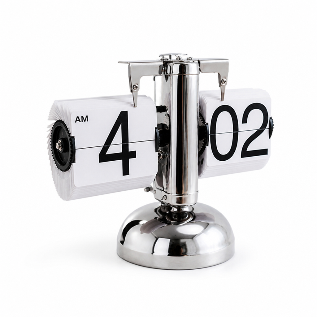 Flip Clock Large Clear Numbers Stainless Steel