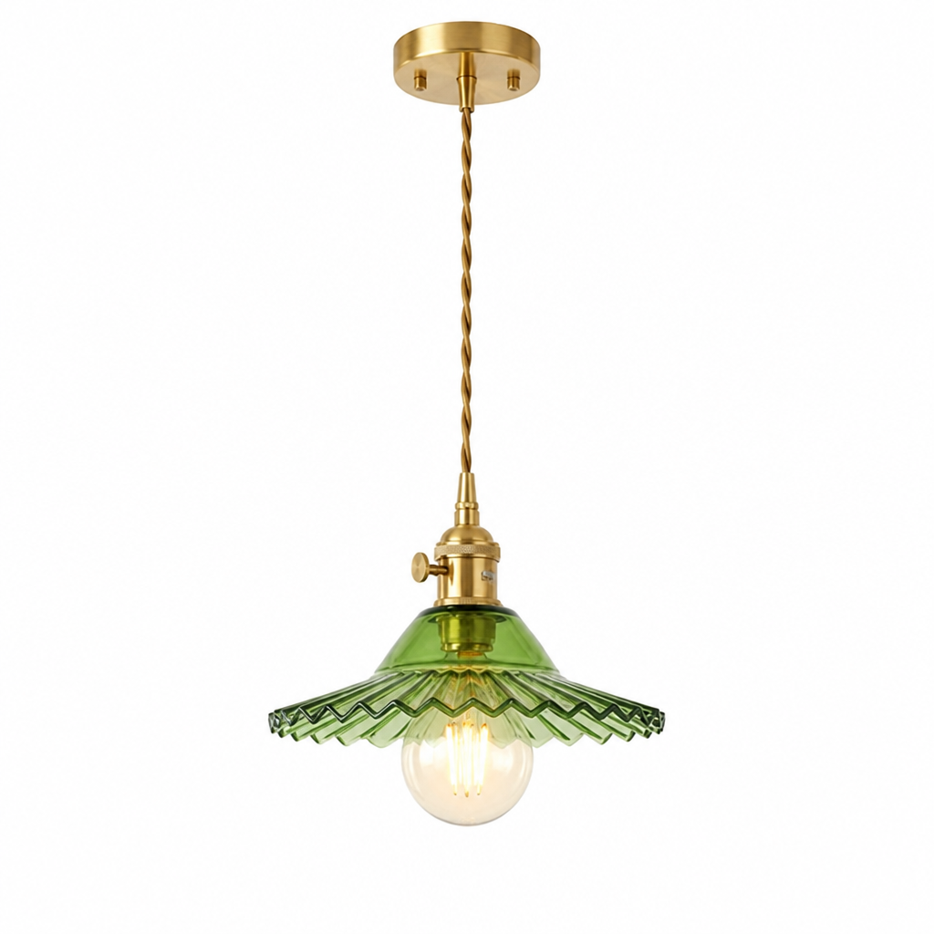 French Glass Pleated Shade Pendant Light