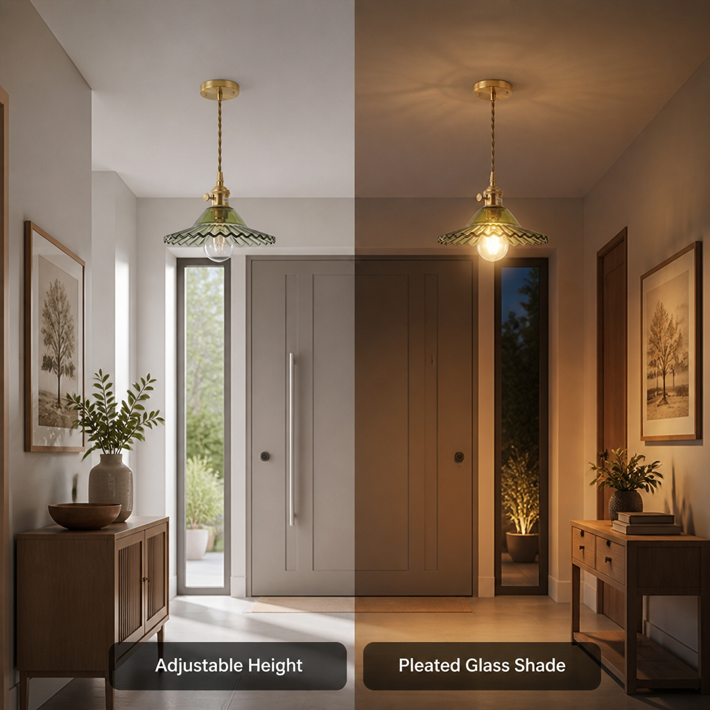 French Glass Pleated Shade Pendant Light