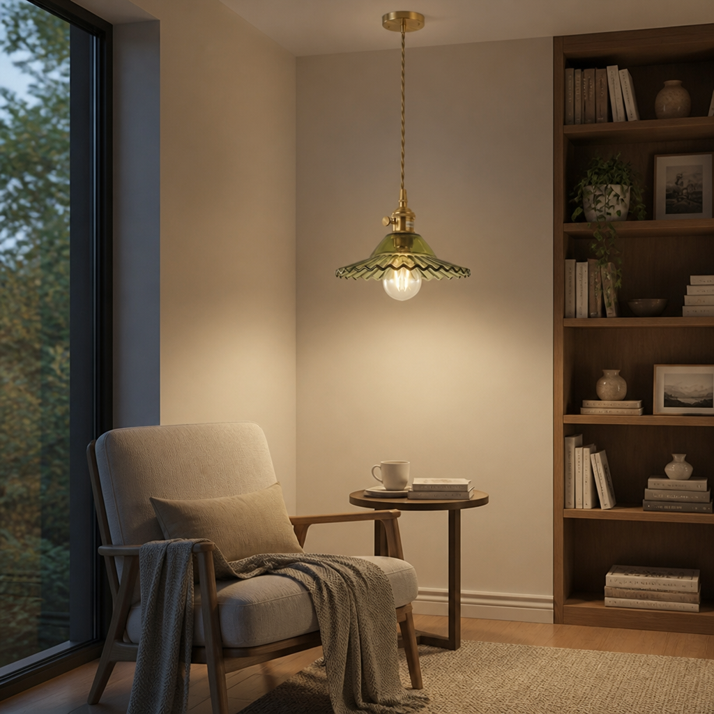 French Glass Pleated Shade Pendant Light