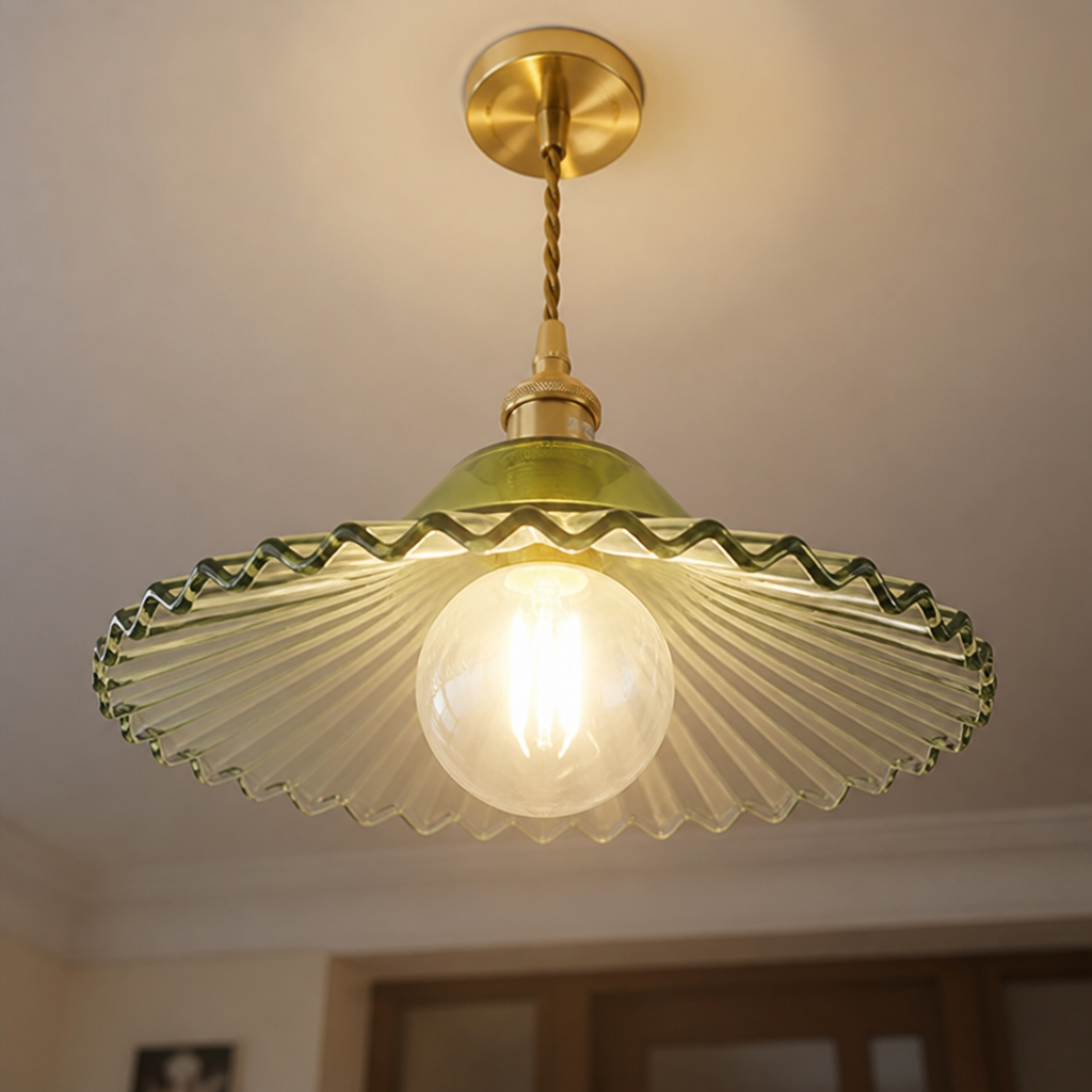 French Glass Pleated Shade Pendant Light