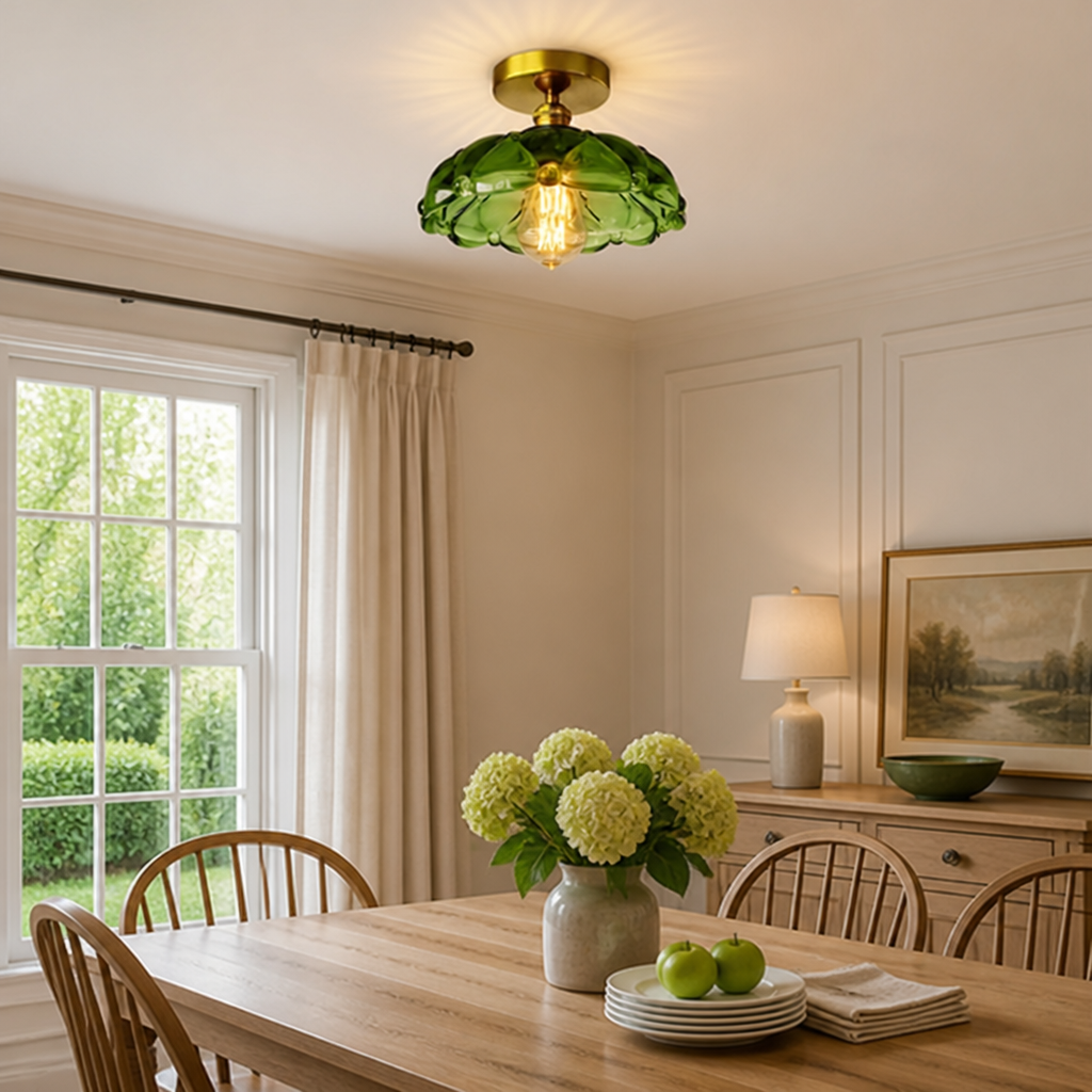 French Glass Semi-Flush Ceiling Light