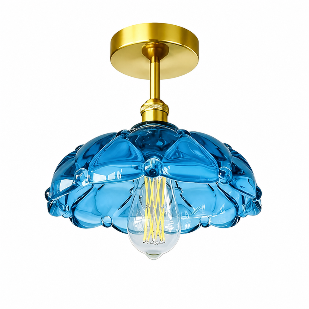 French Glass Semi-Flush Ceiling Light