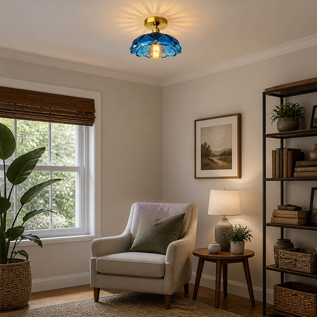 French Glass Semi-Flush Ceiling Light