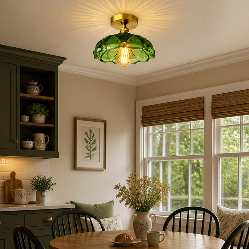 French Glass Semi-Flush Ceiling Light