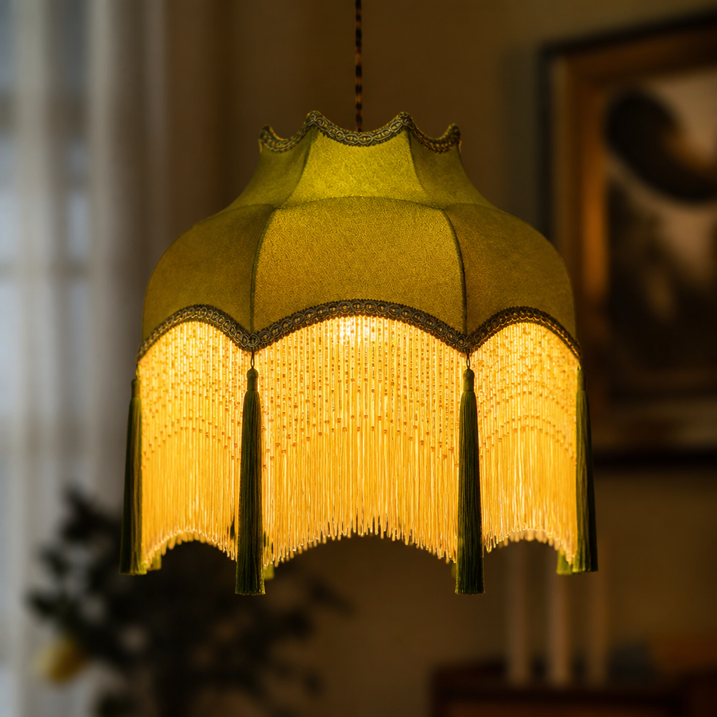 French Green Velvet Tassel Pendant Light