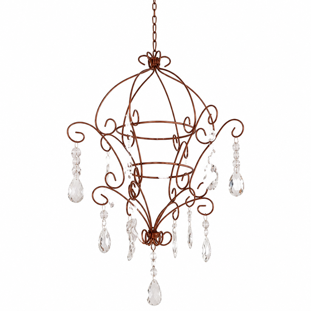 French Iron & Rhinestone Wire Frame Pendant Light