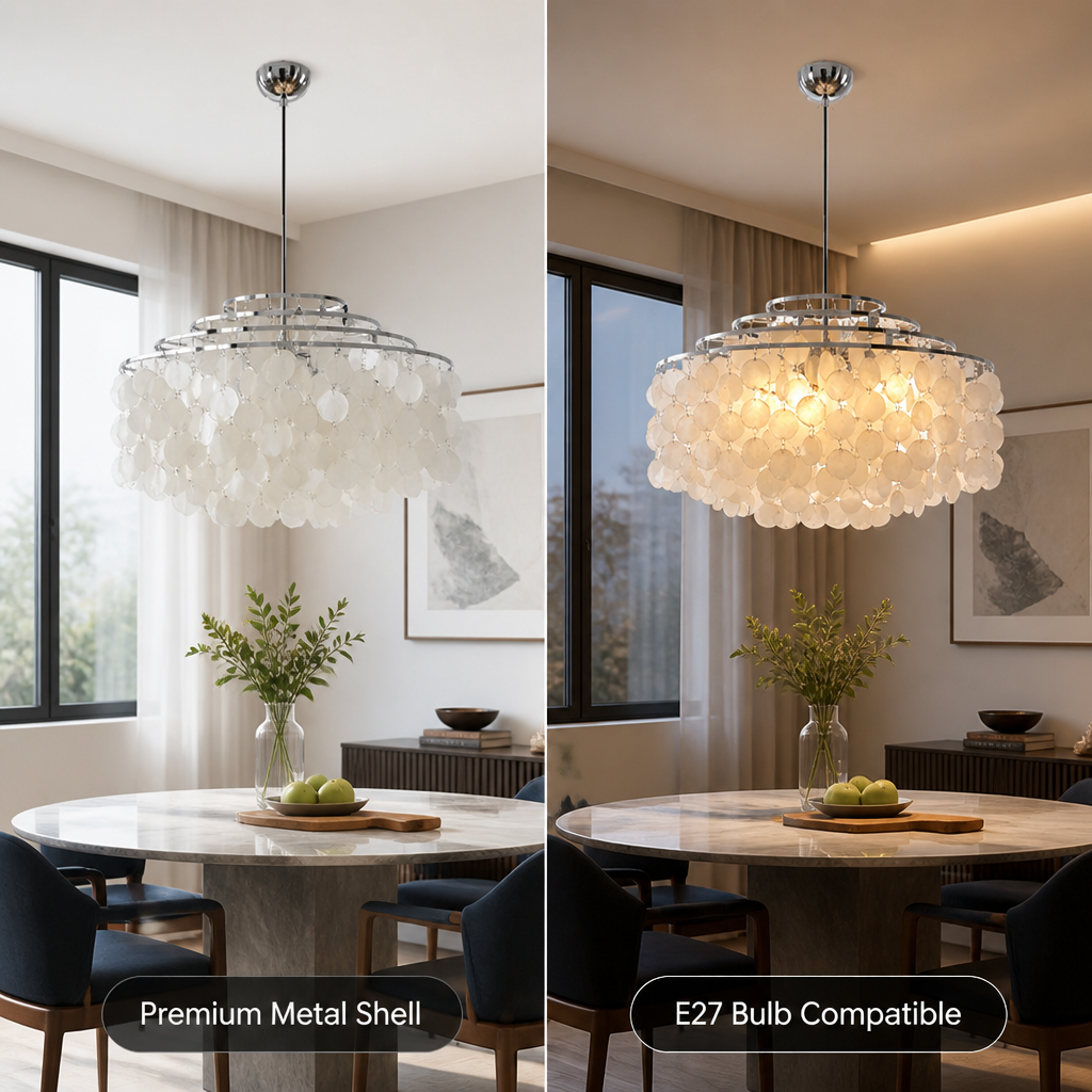 French Metal Shell Pendant Light