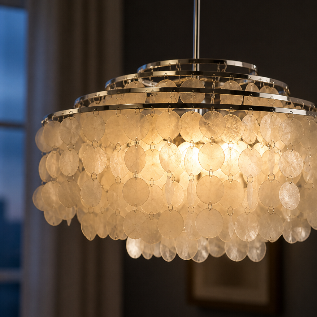 French Metal Shell Pendant Light