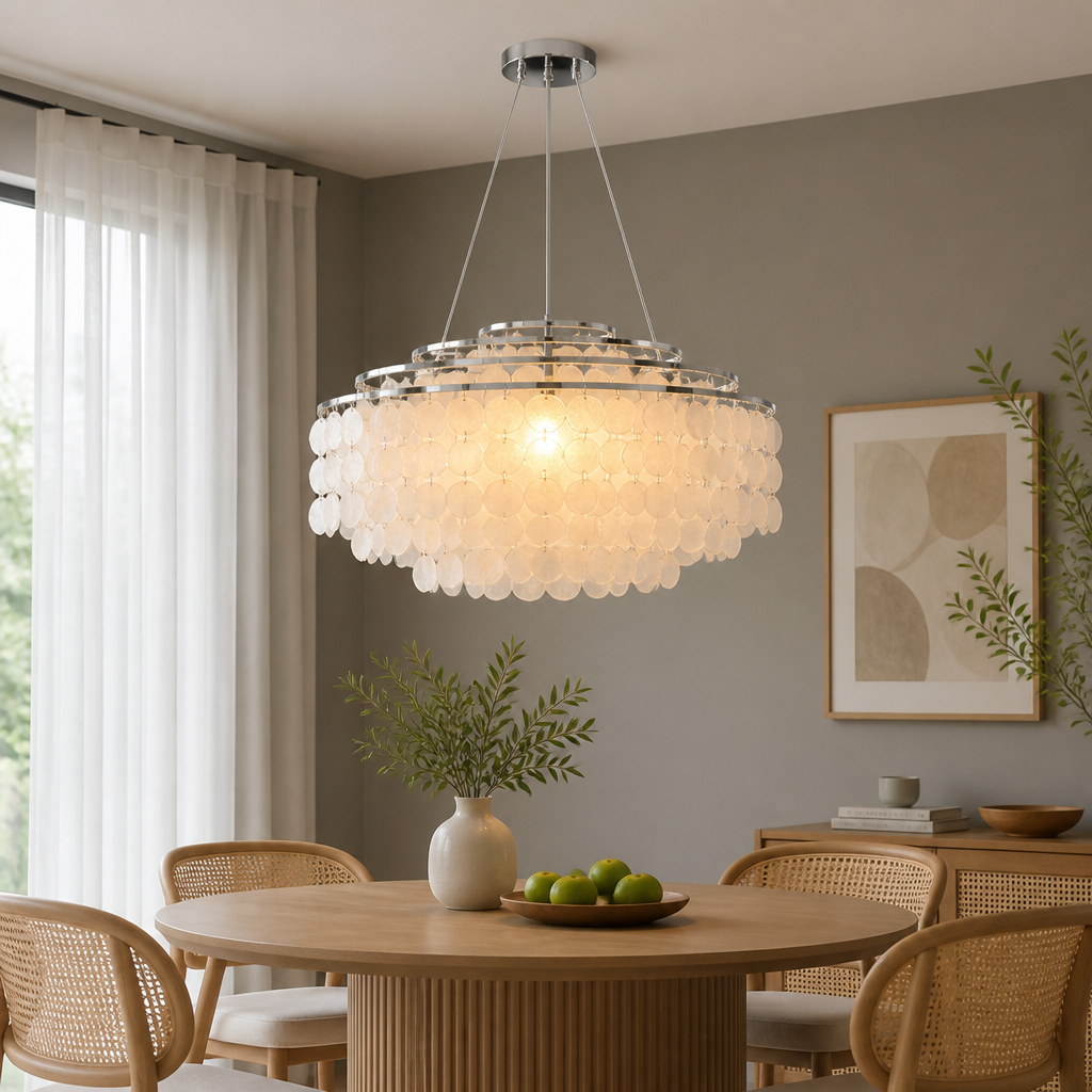 French Metal Shell Pendant Light