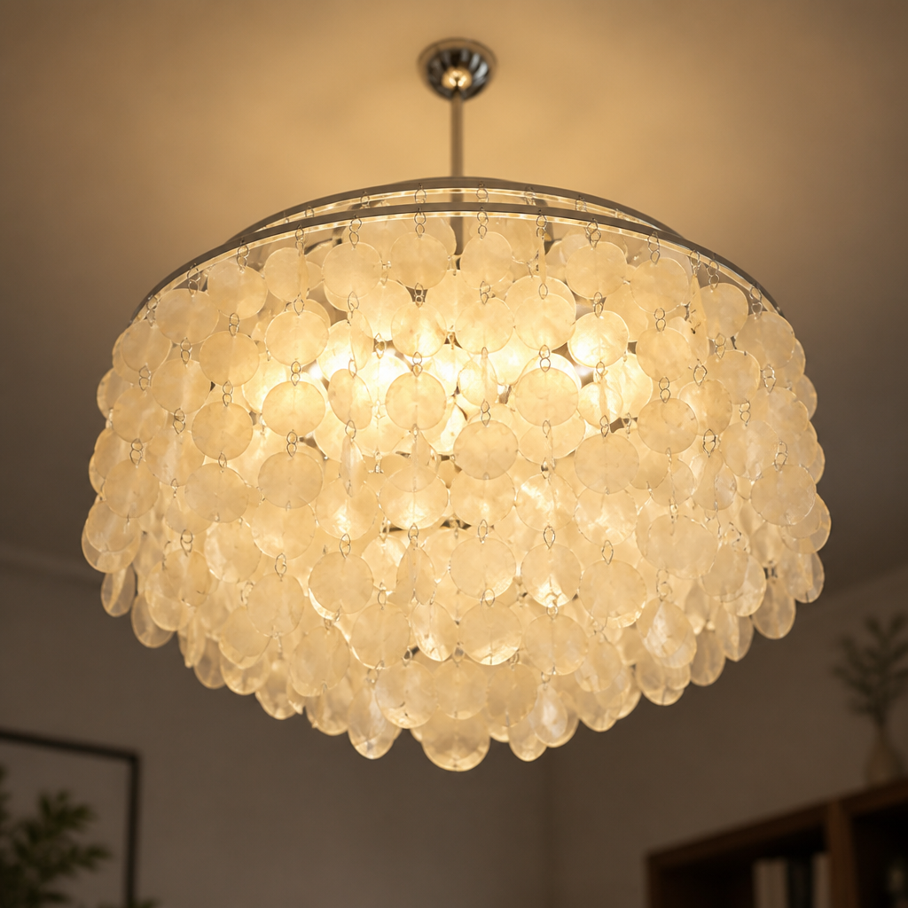 French Metal Shell Pendant Light