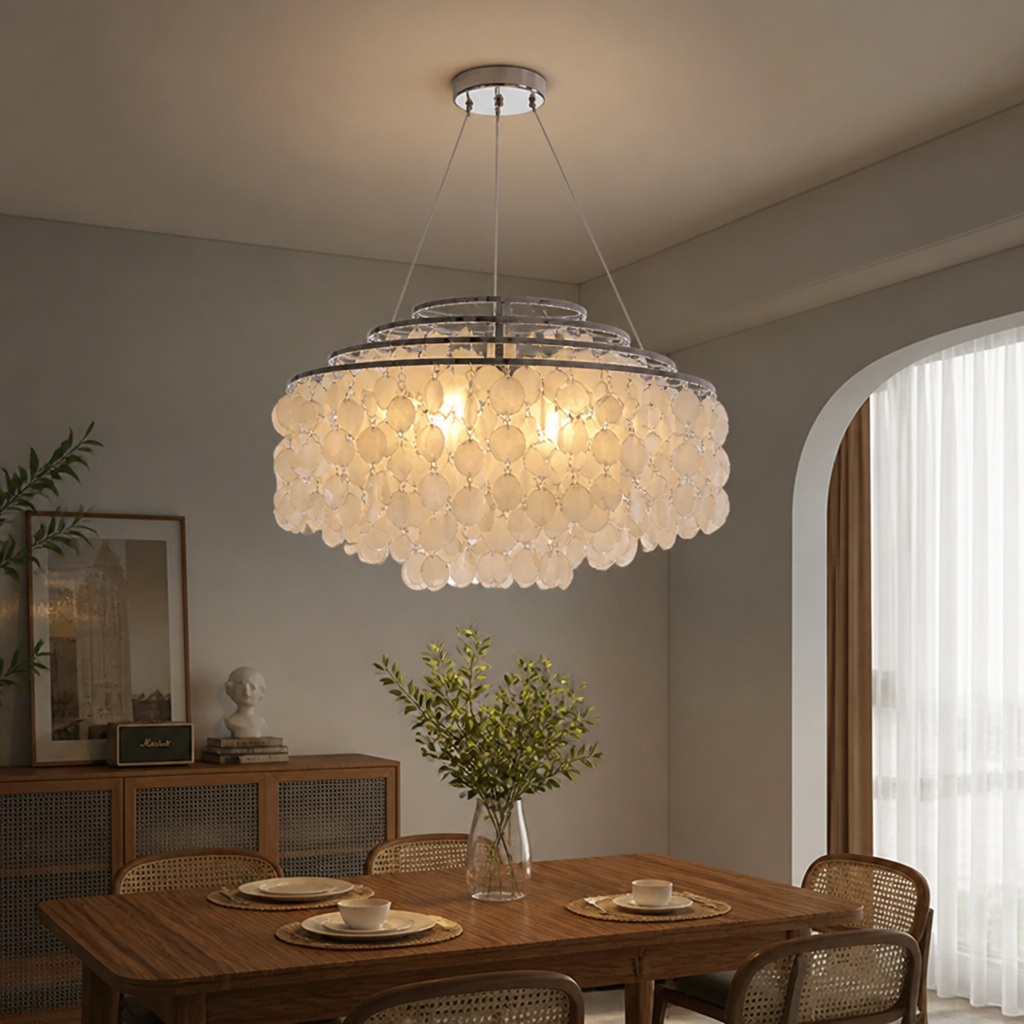 French Metal Shell Shade Chandelier