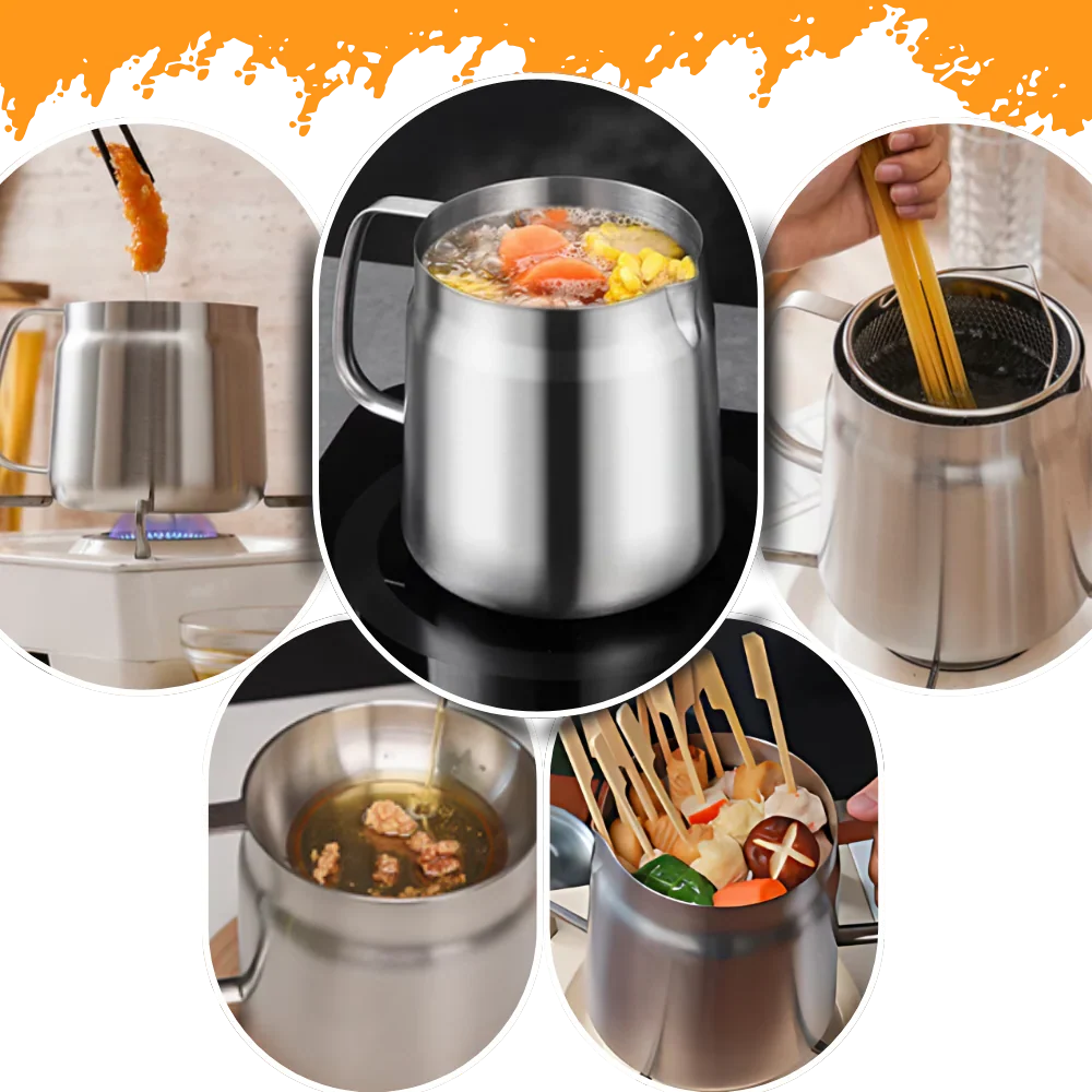 Frying Pot Integrated Oil Sieve Stainless Steel Heat-Resistant Handle