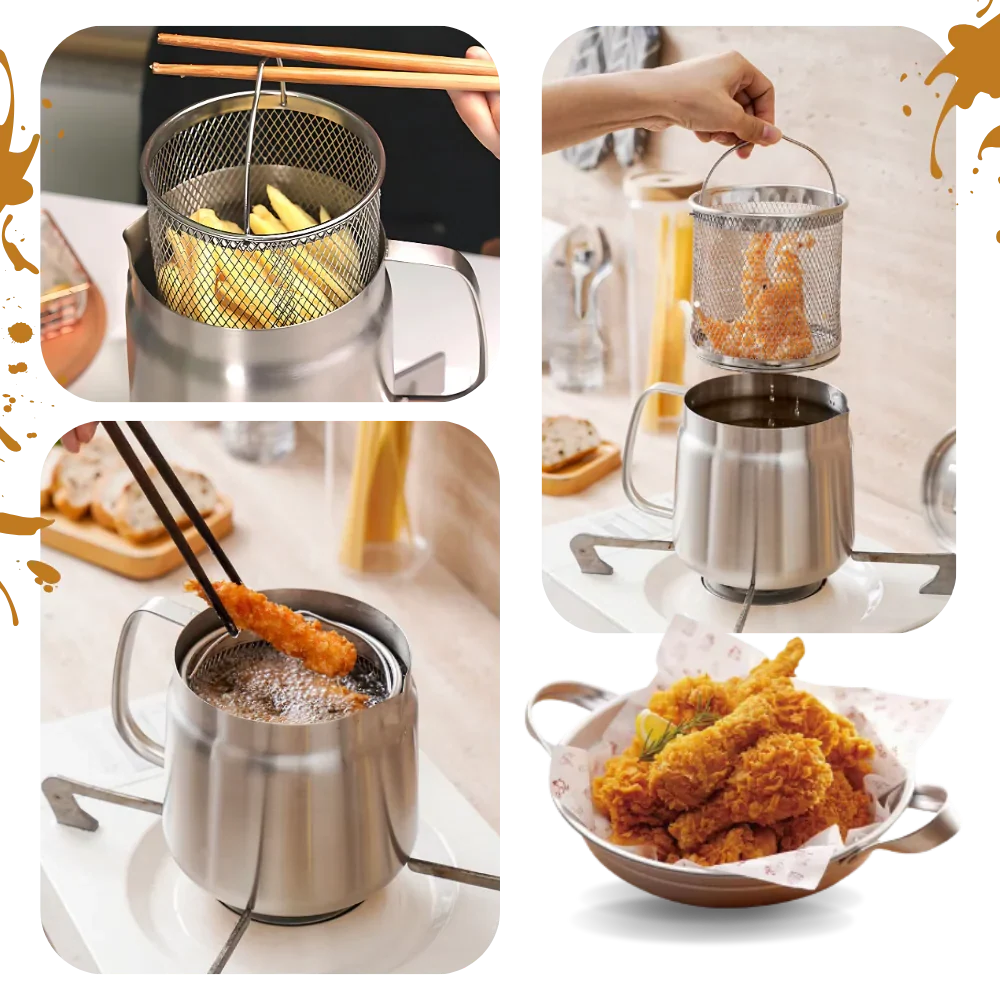 Frying Pot Integrated Oil Sieve Stainless Steel Heat-Resistant Handle