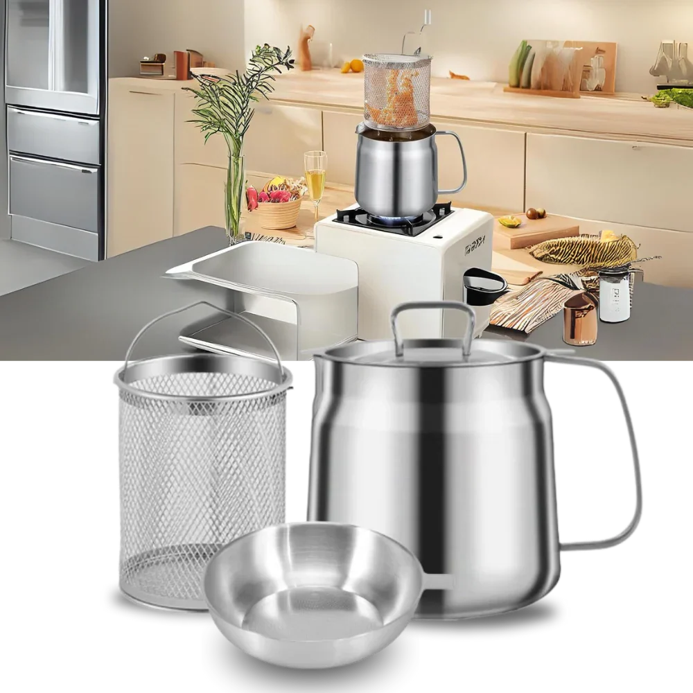 Frying Pot Integrated Oil Sieve Stainless Steel Heat-Resistant Handle